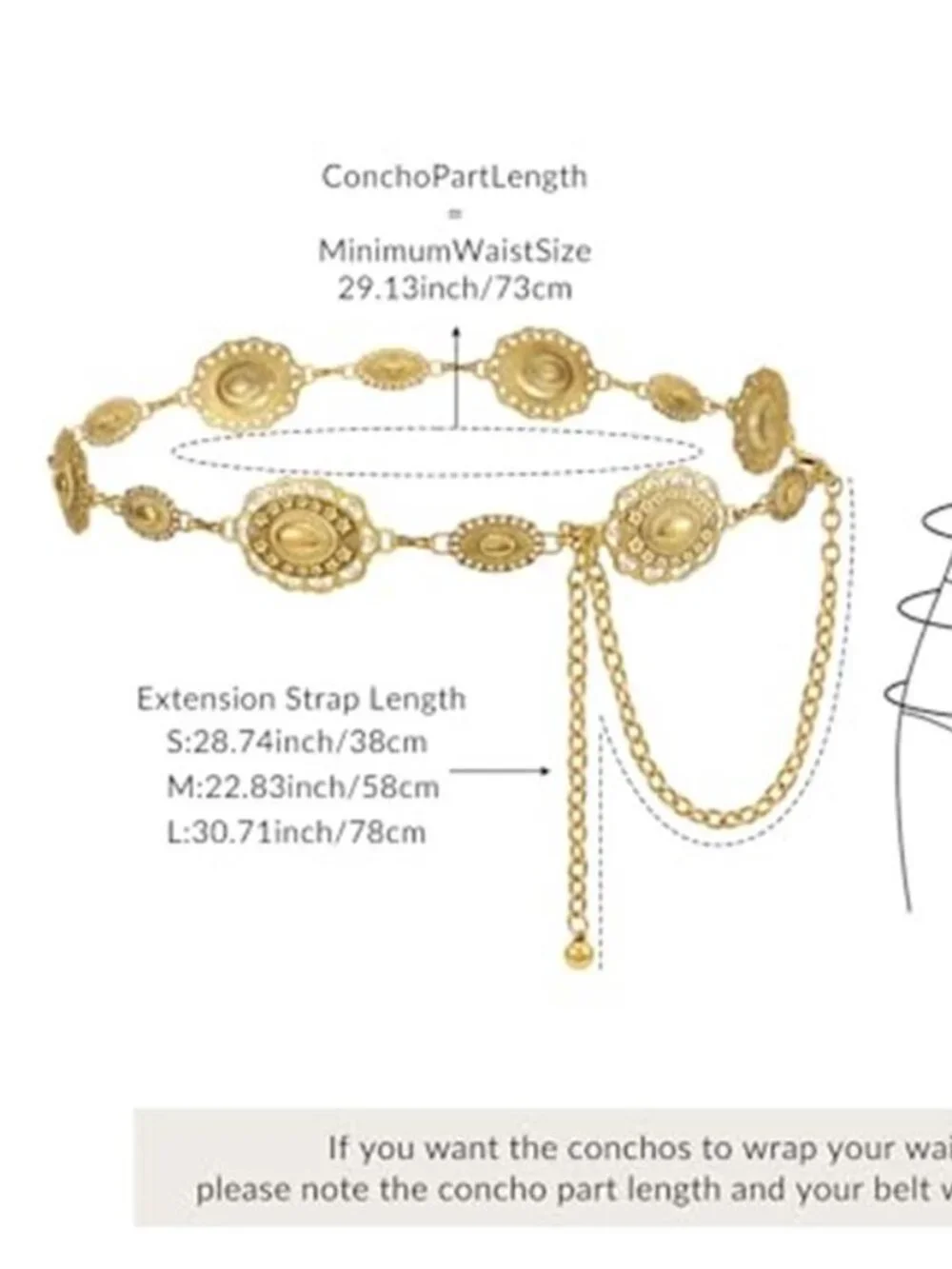Women Western Metal Chain Belt Concho Belt Cowgirl Waist Link for Jeans Dresses